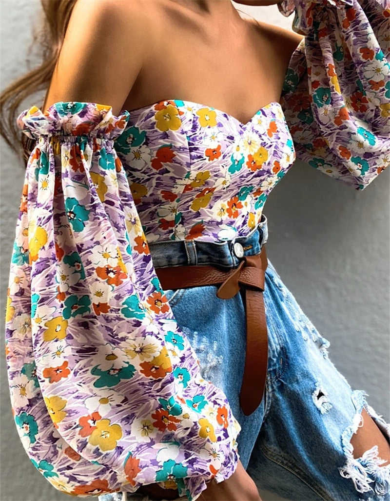 Floral Print Blouse Crop Tops