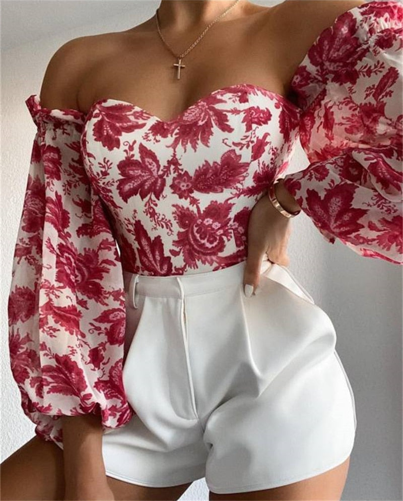 Floral Print Blouse Crop Tops