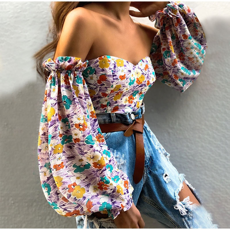 Floral Print Blouse Crop Tops