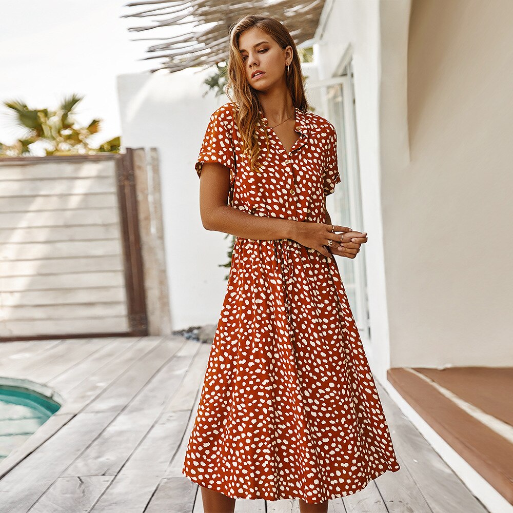 Solid Dot Elegant Bohemia Dresses