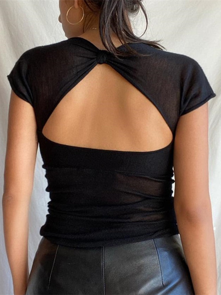 Square Collar Summer Backless Tops