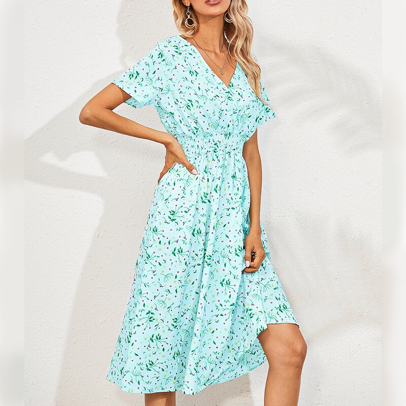 Floral Print Elegant V-Neck Dresses