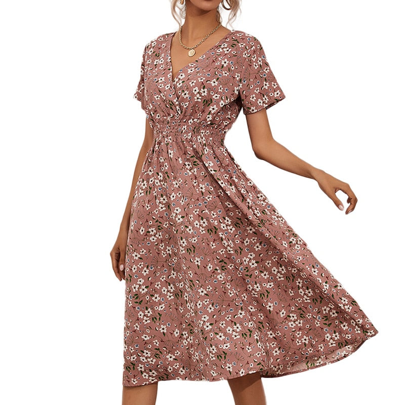 Floral Print Elegant V-Neck Dresses