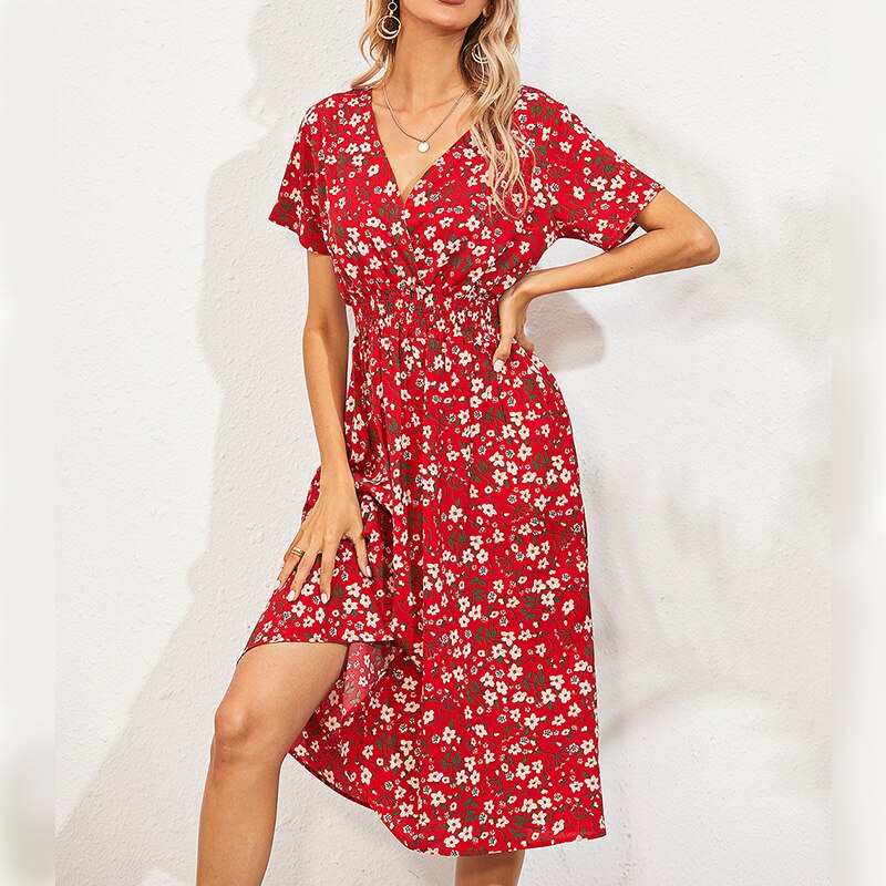 Floral Print Elegant V-Neck Dresses